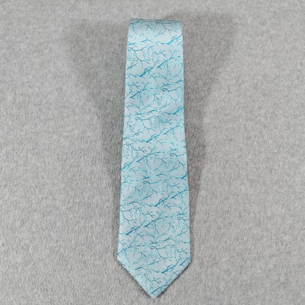 Ermenegildo Zegna Necktie Blue Winter Theme Jacquard Silk 62in